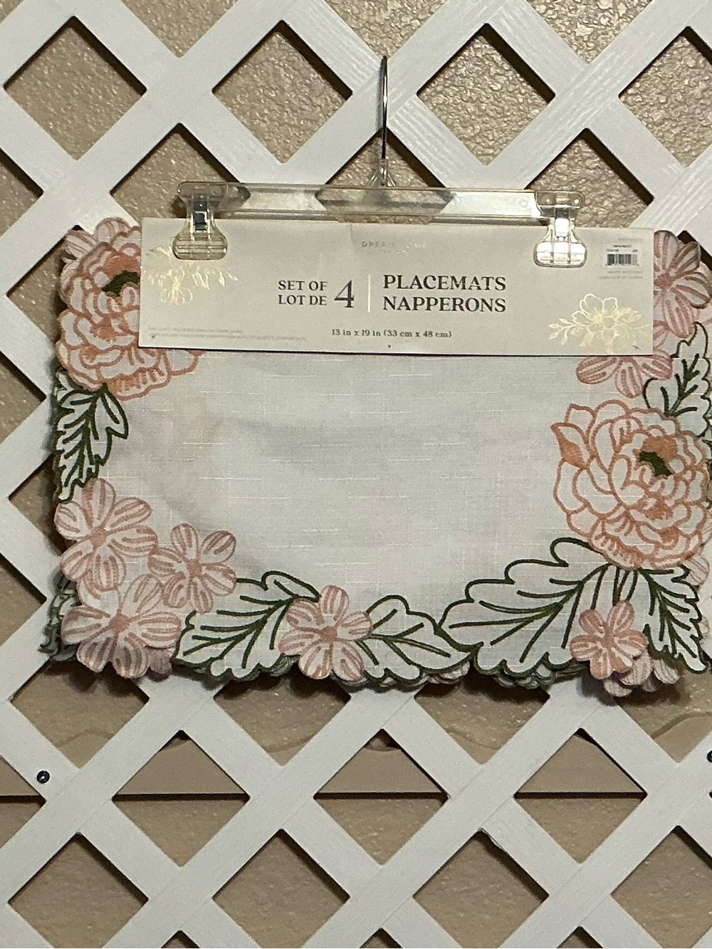 Floral Peach & Green Embroidered Placemat Set of 4